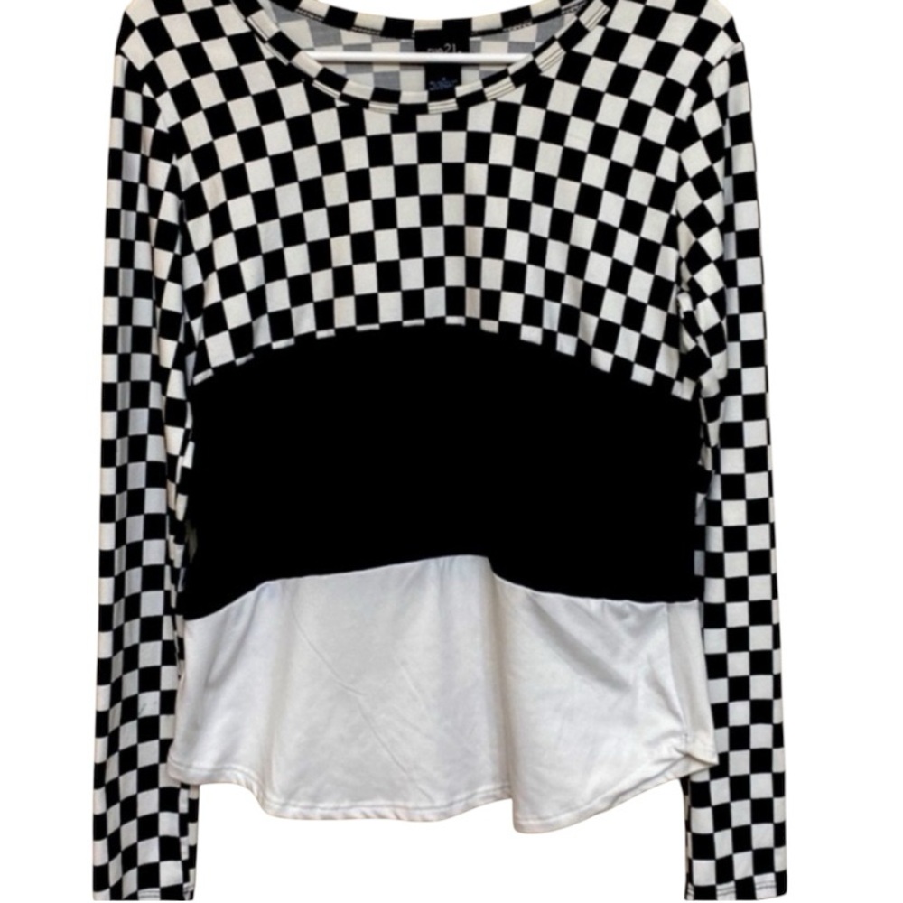 Rue21 Long Sleeve Checkered Shirt Black White Medium